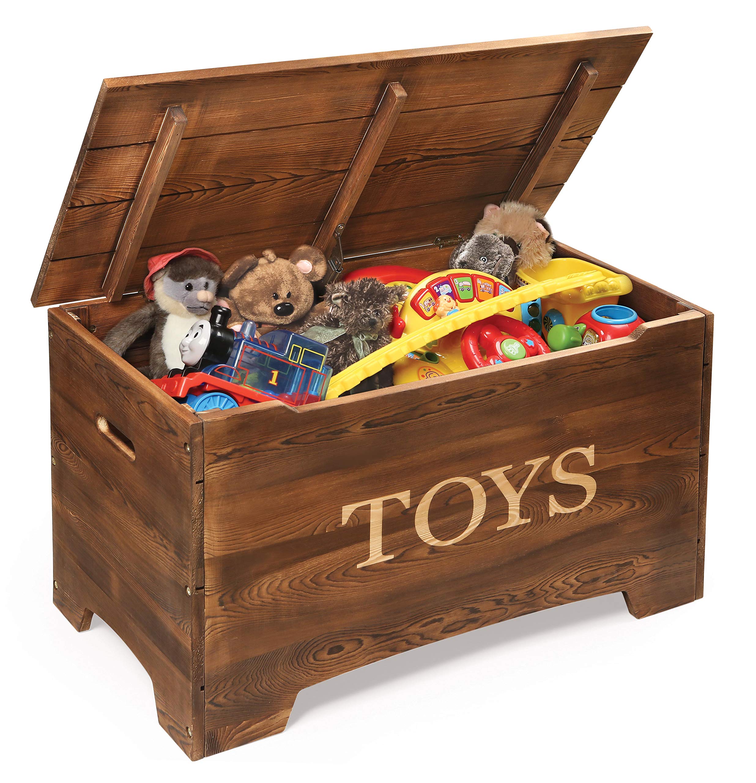 Badger Basket Rustic Solid Wood Toy Box in Caramel Brown – Safe & Customizable Kids Toy Storage Organizer | Perfect for Nursery, Playroom & Bedroom Organization