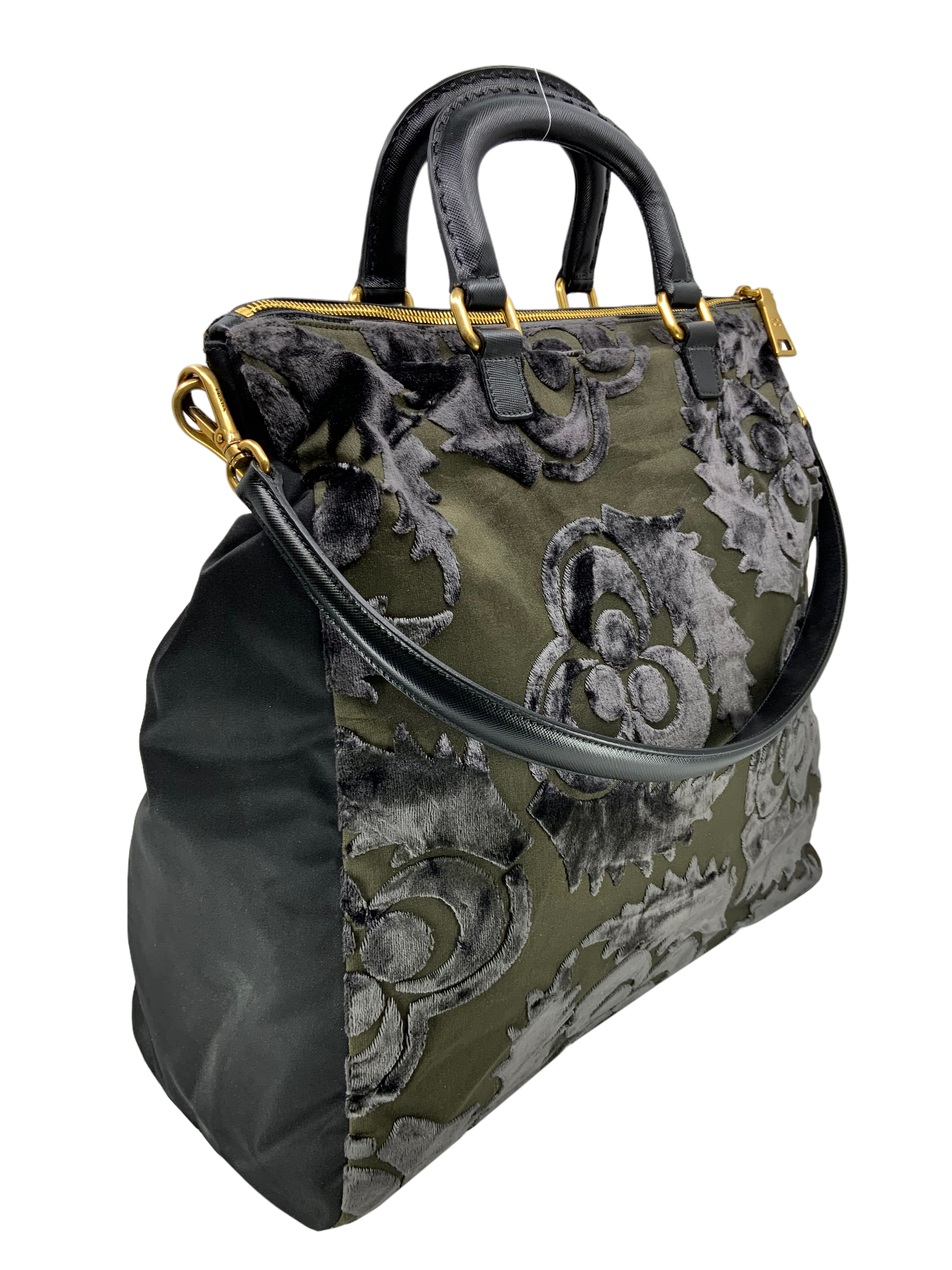 PRADA Nylon & Velvet Velluto Jacquard Tote Bag for Women - Luxury Designer Handbag for Work, Travel & Everyday Use