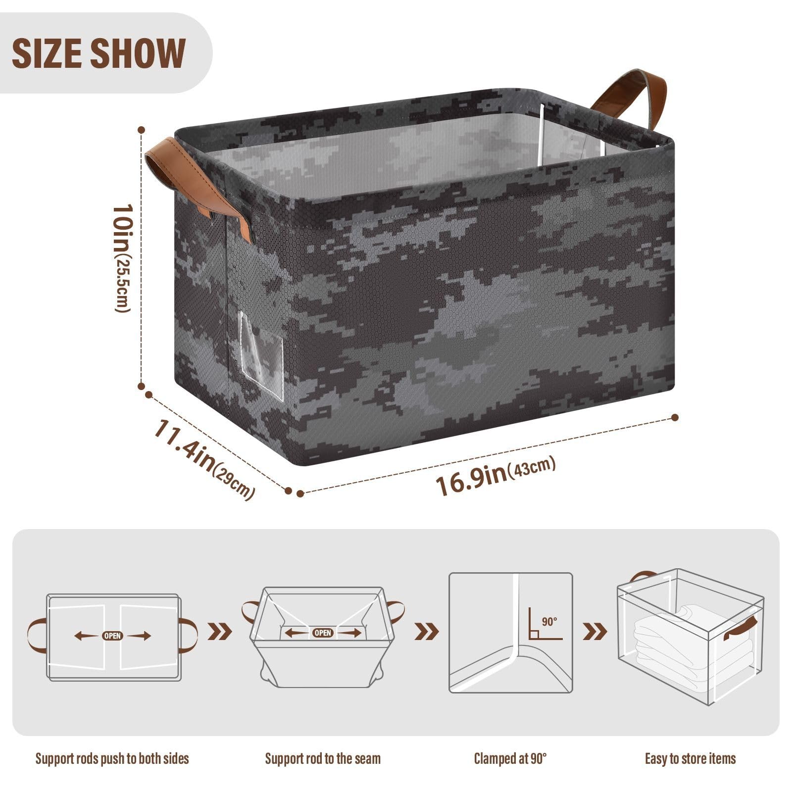 Camouflage Black Collapsible Storage Bins with Handles - 2 Pack Foldable Closet Organizer Baskets for Bedroom, Living Room & Home Organization | Perfect for Clothes, Toys & Household Items Storage