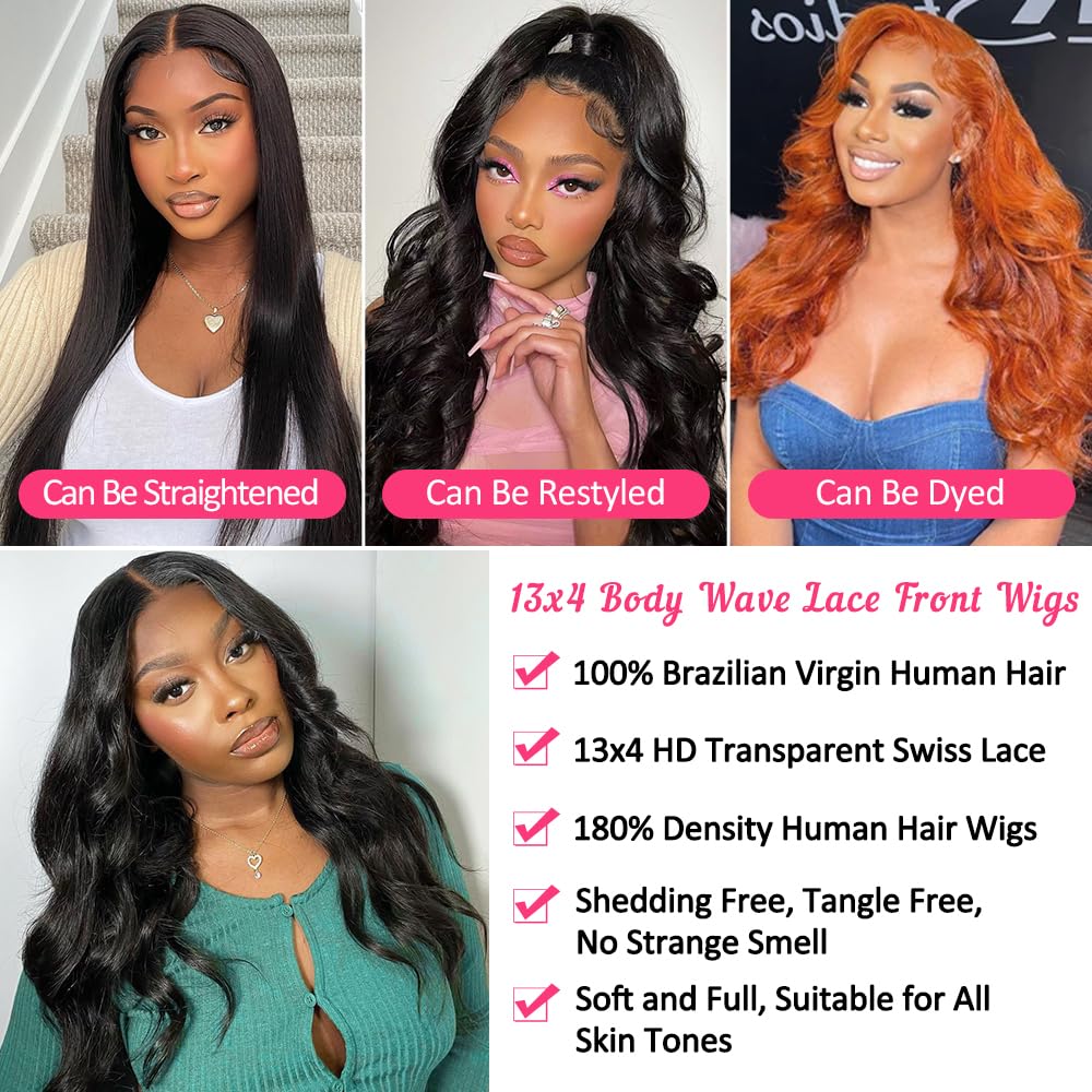 13x4 HD Transparent Lace Front Wigs Human Hair - Body Wave 180% Density Glueless Lace Frontal Wig for Black Women with Pre-Plucked Baby Hair (24 Inch) | Perfect for Daily Wear, Special Occasions & Protective Styling