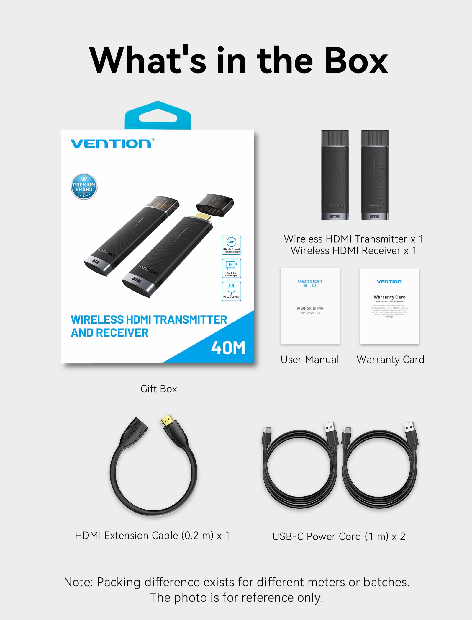 VENTION Wireless HDMI Transmitter and Receiver Kit - 1080P@60Hz, 131FT/40M Range, Dual-Band 2.4G/5G - Stream Videos from Laptop/PC to Monitor/Projector/HDTV | Perfect for Home Theater, Office Presentations & Gaming Setups