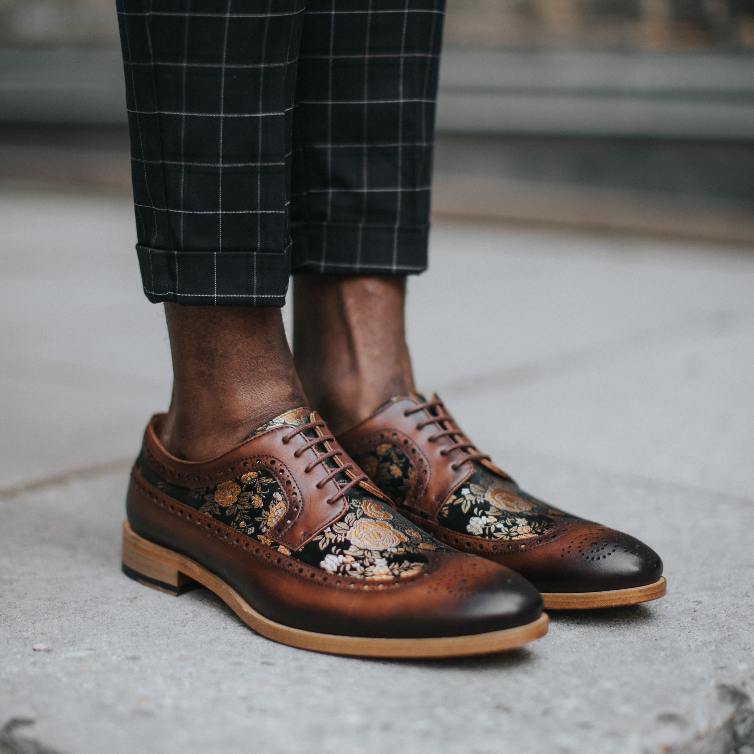 TAFT Preston Leather and Jacquard Wingtip Men's Dress Shoes - Classic Formal Oxford Shoes for Business, Wedding & Office Wear