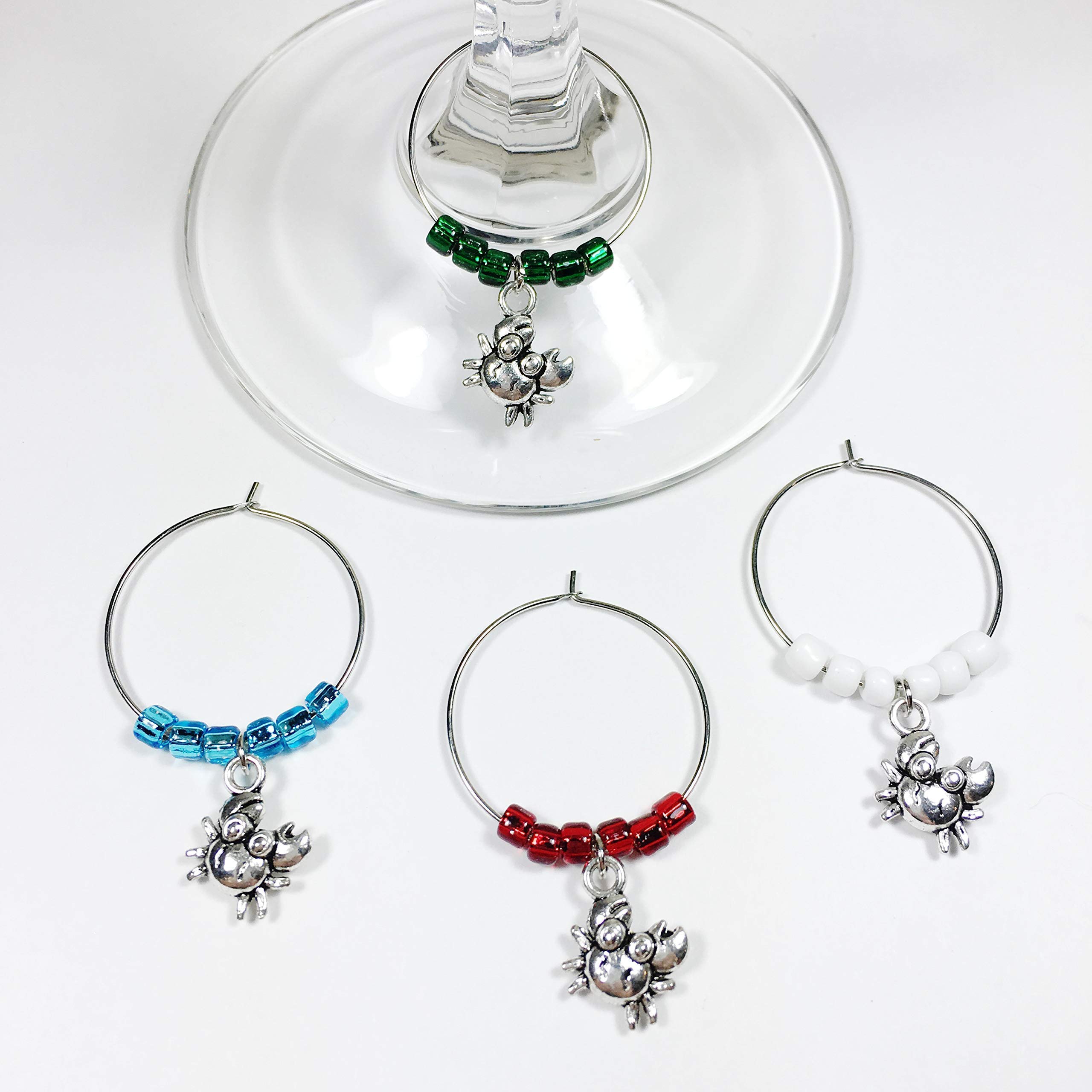 Silver Crab Wine Glass Charms Set of 4 - Unique Wine Accessories for Women, Perfect Crab-Themed Gift for Wine Lovers & Maryland Souvenirs - Ideal for Dinner Parties, Bridal Showers & Beach-Themed Events