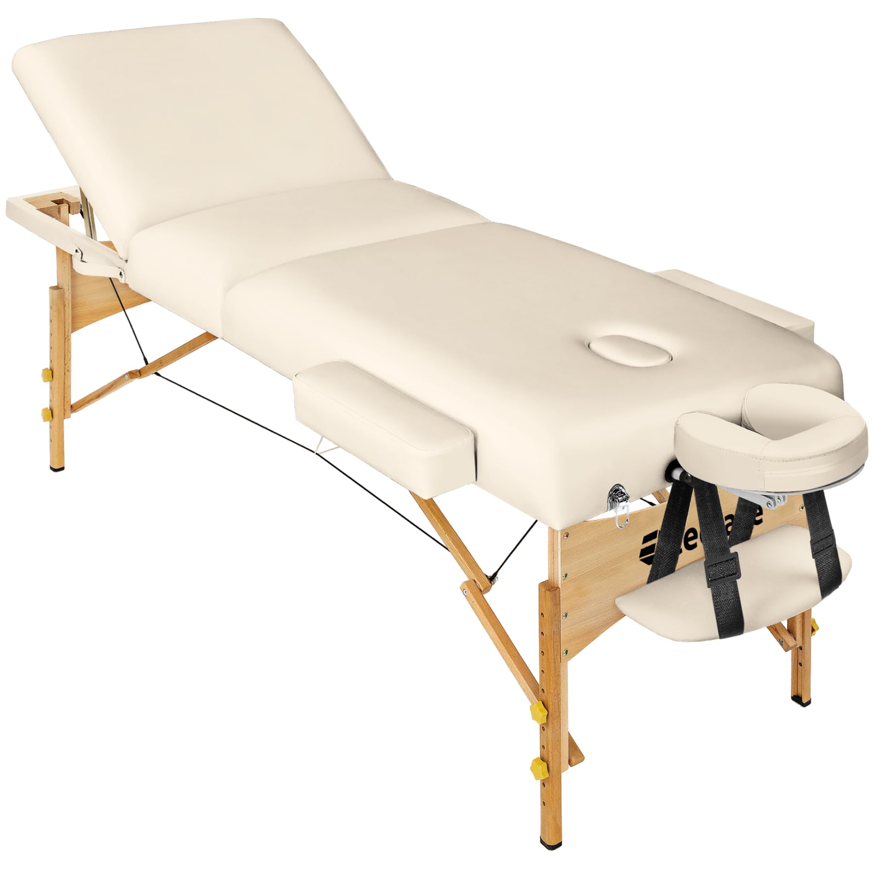 TecTake Foldable Massage Table with 7.5cm Padding, Professional Beauty Table with Ergonomic Armrest & Headrest, Includes Carrying Case - Beige | Perfect for Home Spa, Professional Massage Therapy & Salon Treatments
