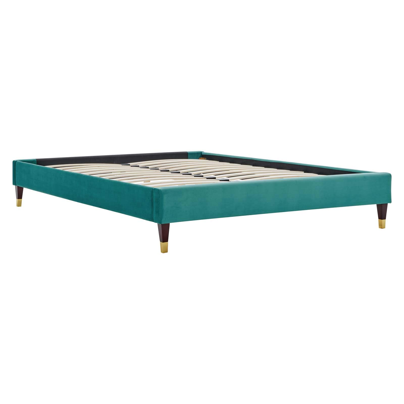 Modway Elise Channel Tufted Performance Velvet Full Platform Bed - Teal Upholstered Bed Frame with Gold Metal Legs | Modern Bedroom Furniture for Master Bedroom, Guest Room & Apartment