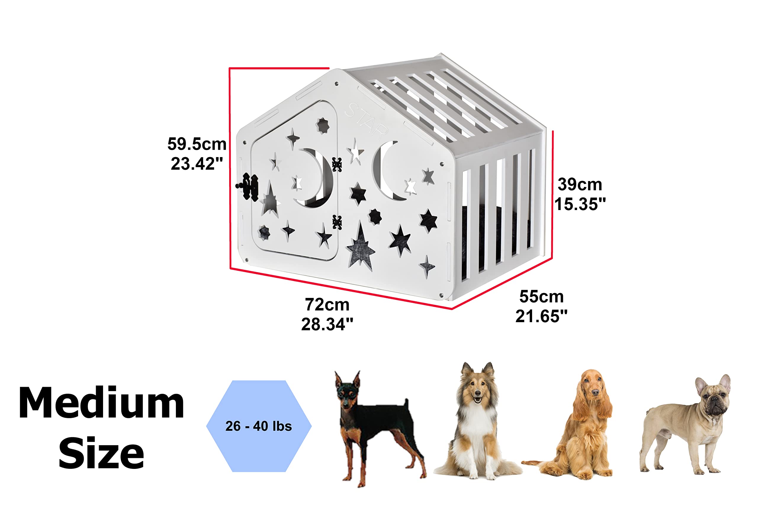 Layka Modern Indoor Dog House - Premium Wooden Dog Kennel with Double Doors & Cushion - Stylish Pet House for All Dog Breeds - Urban Dog Crate Furniture for Living Room, Bedroom or Office (Wood Craft Station, House of Paws)