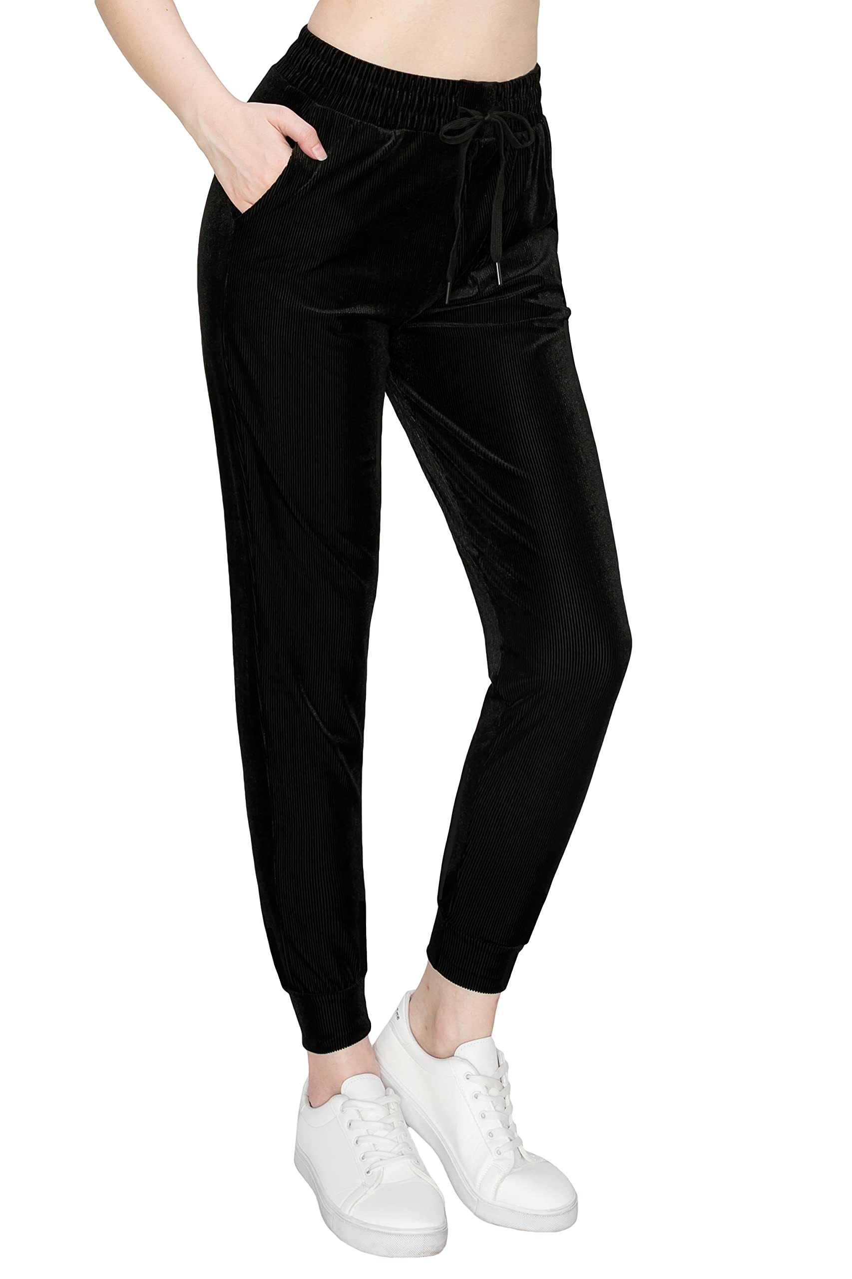 ALWAYS Women's Ribbed Jogger Pants - Stretchy Rib Knit Lounge Sweatpants for Yoga, Running & Casual Wear | Soft Comfortable Active Pants for Workout & Home