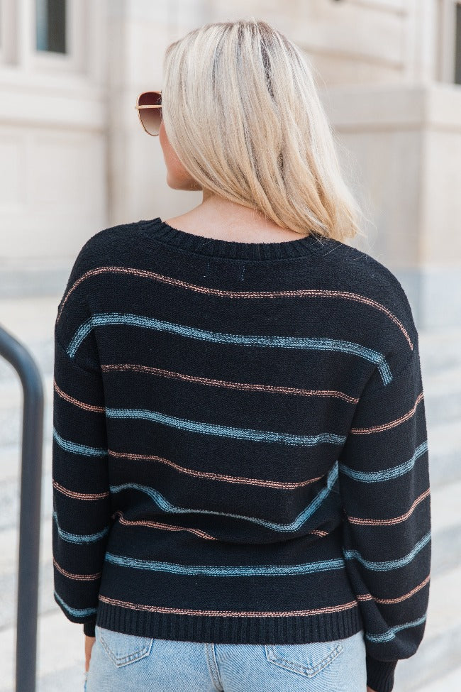 Thinking of You Black Striped Crew Neck Sweater for Women | Cozy Casual Pullover | Perfect for Fall & Winter Outfits, Date Nights, and Office Wear