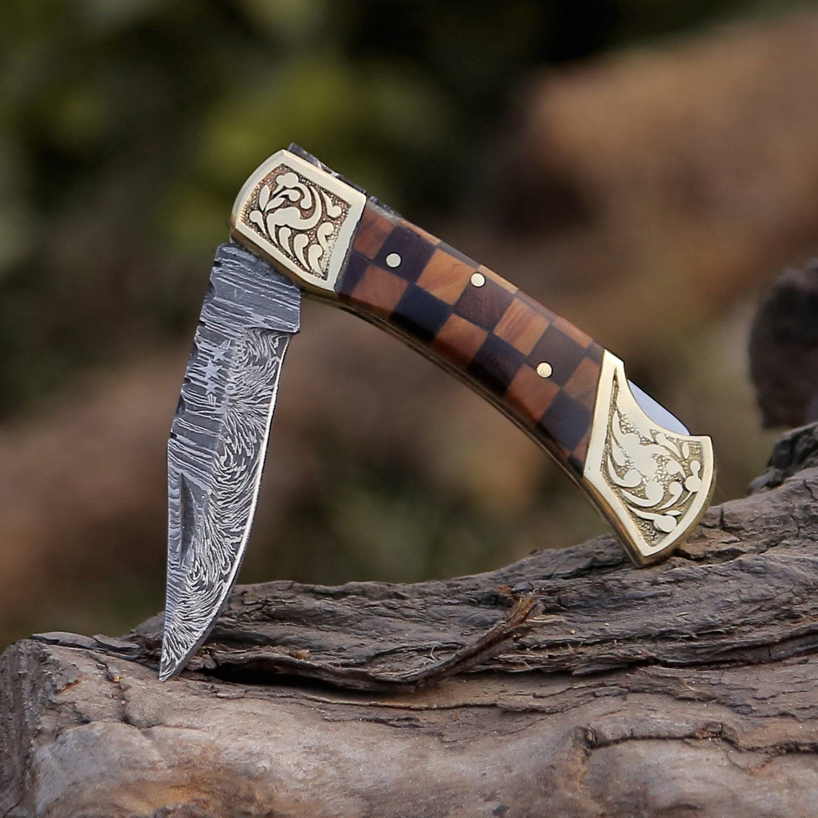 Premium Damascus Steel Pocket Knife for Men - Expedition Gentleman's Folding Knife with Pakkawood Handle - Perfect for Camping, Hiking & Outdoor Adventures