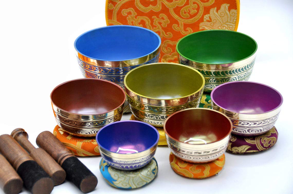 Chakra Healing Tibetan Singing Bowl Set - 7 Chakra Colors with Symbols (2.5