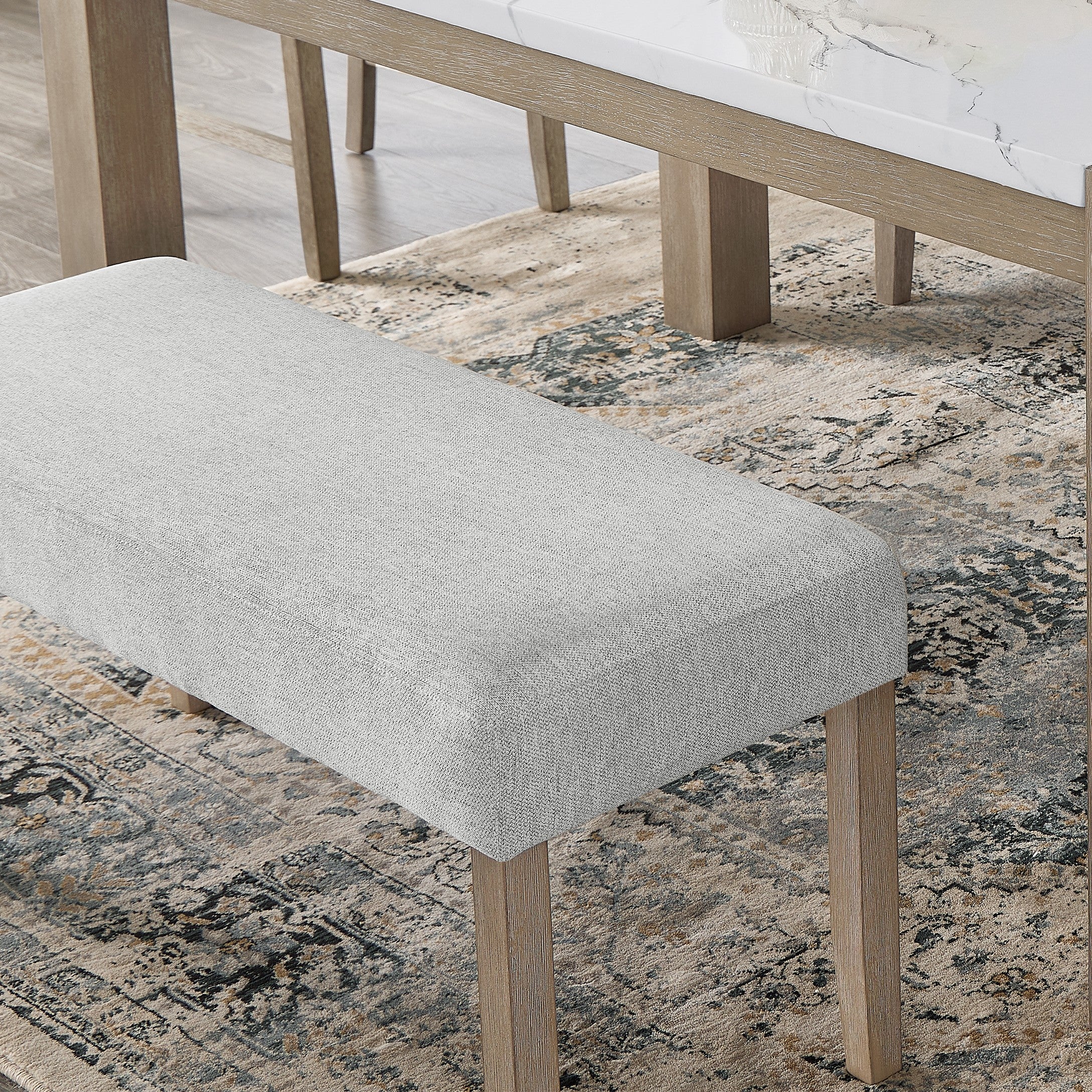 Roundhill Furniture Zelalle Upholstered Bench - Light Gray Fabric with Sturdy Rubberwood Legs | Perfect for Bedroom, Entryway or Living Room Seating