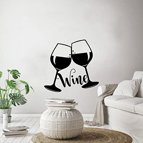 Cheers Wine Glasses & Bottle Silhouette Vinyl Wall Sticker Art - 40x24 Inch Inspirational Quote Decal for Home Bar, Kitchen, Living Room & Office Decor - Perfect for Wine Lovers & Party Wall Decoration