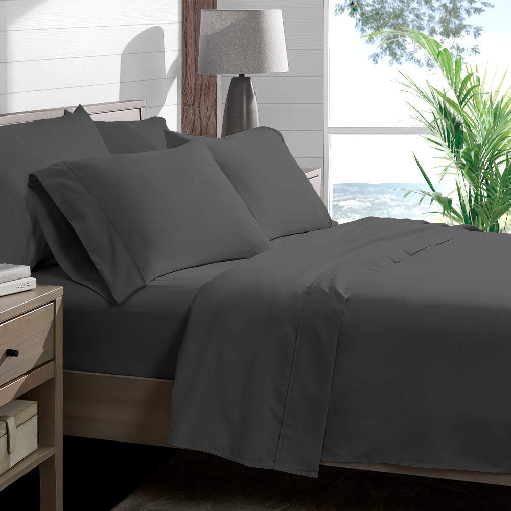 400 GSM Organic Cotton Quilted Comforter Set - 3-Piece Down Alternative, 400TC Microfiber, All Season Bedding with Corner Tabs (Super King, Dark Gray) for Cozy Winter Nights & Luxury Hotel-Style Bedroom Decor