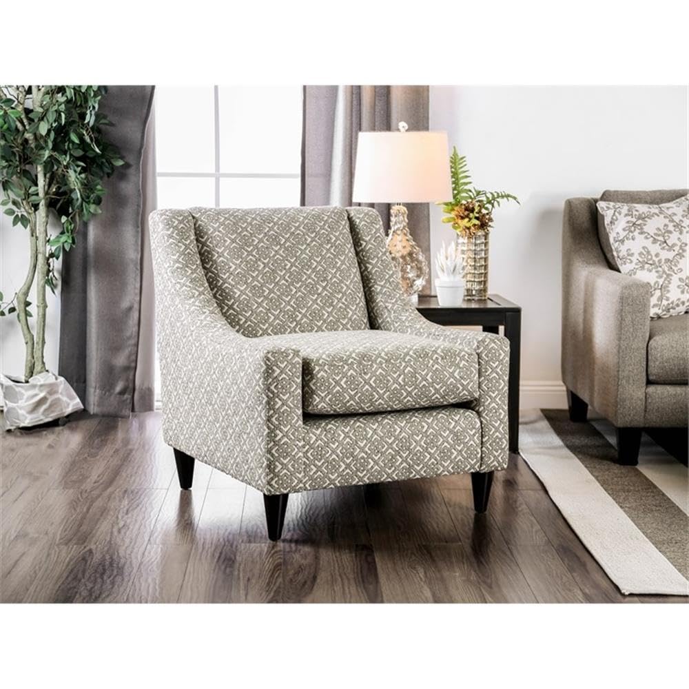 Shila Contemporary Fabric Accent Chair in Gray Geometric - Modern Living Room Furniture for Home Office & Lounge - Comfortable Mid-Century Style Seating for Small Spaces