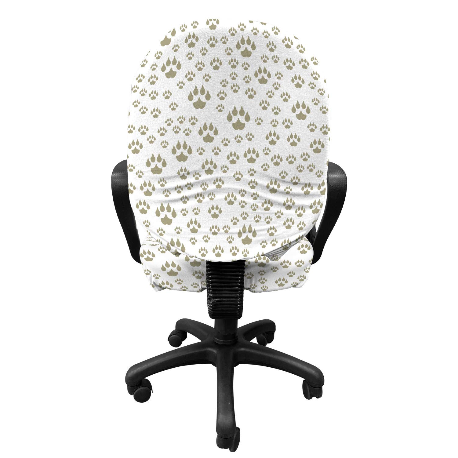 Ambesonne Animal Print Office Chair Slipcover - Wildlife Paw Prints Pet Friendly Design, Stretch Fabric Protective Cover in White & Dark Eggshell - Perfect for Home Office, Gaming & Workspace Decor