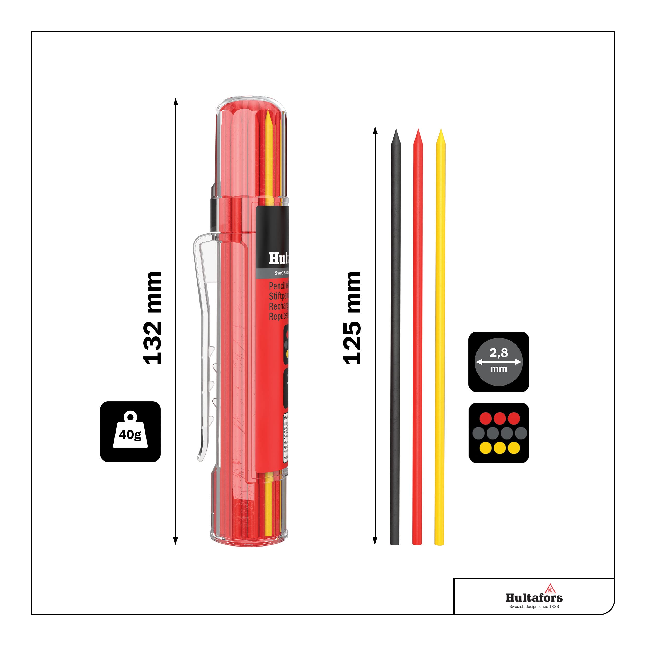 Hultafors 650100 Dry Marker HDM & 650120U Dry Marker Refills HRD GRY - Durable Construction Marking Tools for Carpentry, Metalwork, and DIY Projects