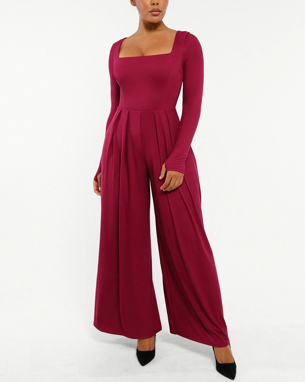Square Neckline Slimming Jumpsuit for Women - Tummy Control Bodysuit with Built-in Shapewear - Perfect for Parties, Date Nights & Special Occasions