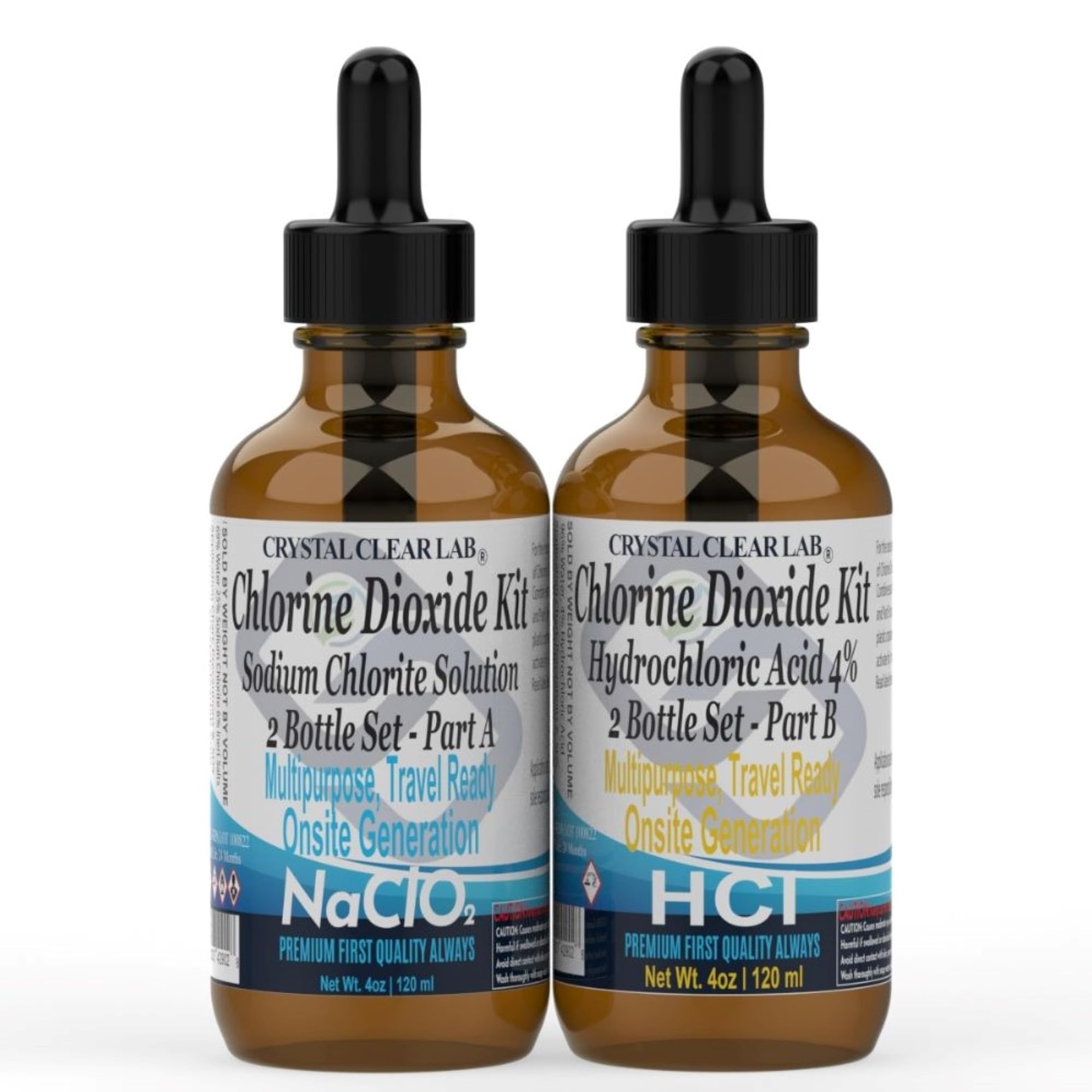 4% Hydrochloric Acid Chlorine Dioxide Solution - 8 Oz Glass Bottles (6-Pack) for Water Purification, Disinfection & Odor Removal