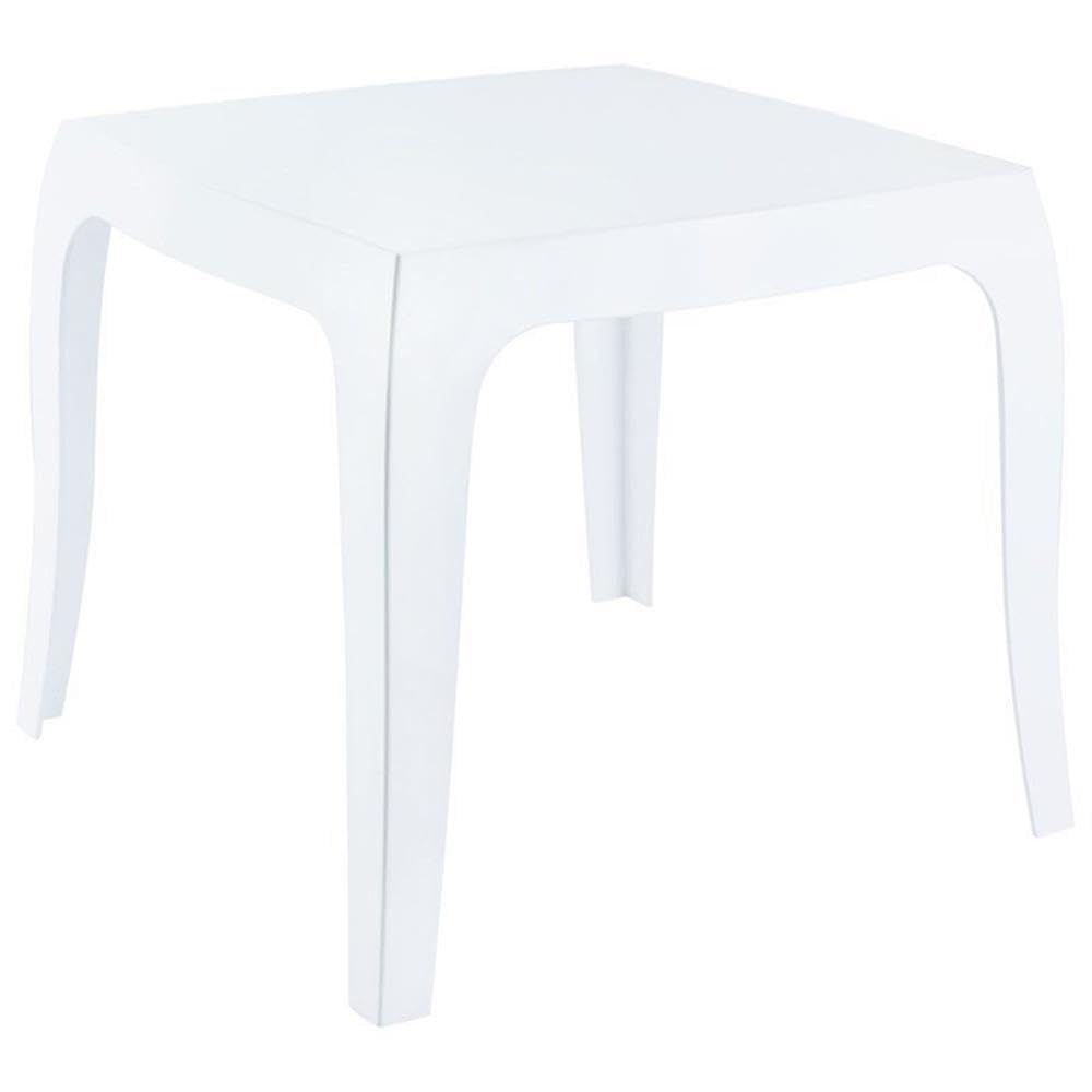 Compamia Queen Polycarbonate Patio Side Table - Glossy White Commercial-Grade Outdoor Furniture for Poolside, Garden & Deck Use