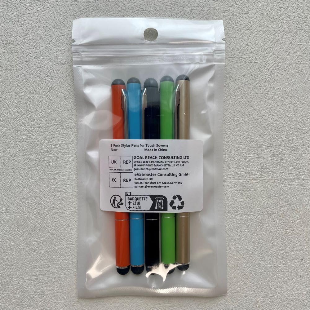 5 Pack Universal Stylus Pens for Touch Screens - Compatible with iPhone, iPad Pro, Air, Mini & Samsung Galaxy - 5 Color Options - Perfect for Drawing, Note-Taking & Digital Signatures