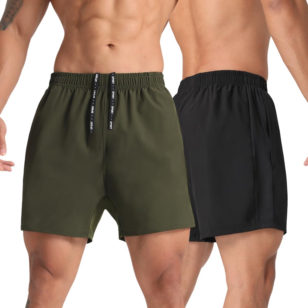 2 Pack Men's Lightweight 5'' Running Shorts - Quick Dry Athletic Gym Shorts with Zipper Pockets for Workout, Jogging & Outdoor Sports