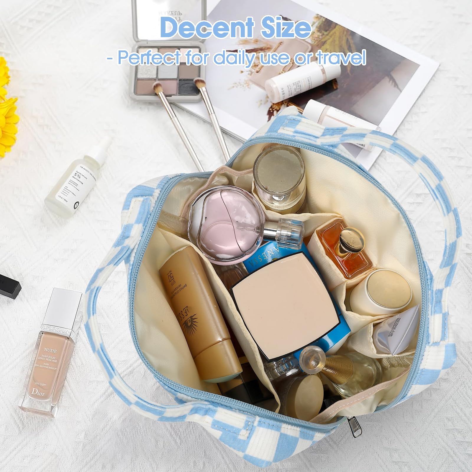 Bluboon Waterproof Makeup Bag with Zipper - Travel Cosmetic Organizer for Women & Girls - Perfect for Travel, Gym, and Daily Use