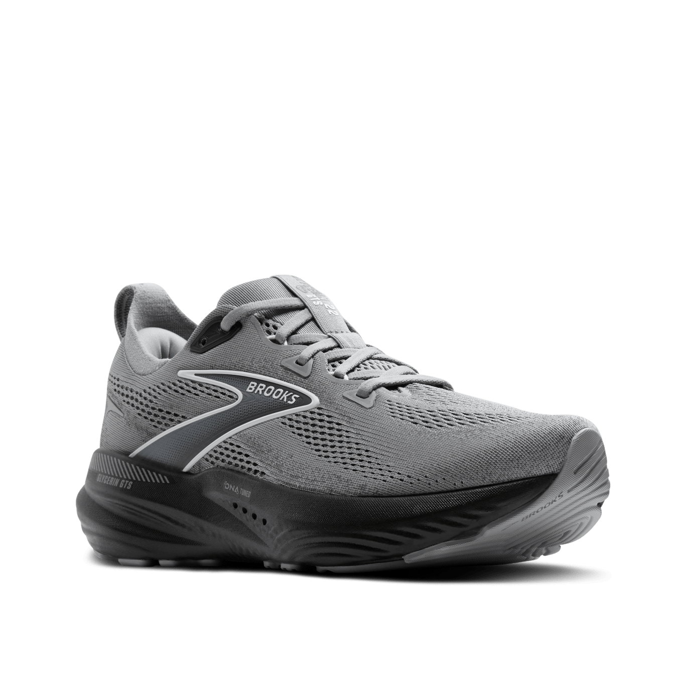 Brooks Glycerin GTS 22 Men's Running Shoes - Wide Width (D) - Primer Gray/Ebony/Bluewash - Cushioned Support for Long Distance Running & Training