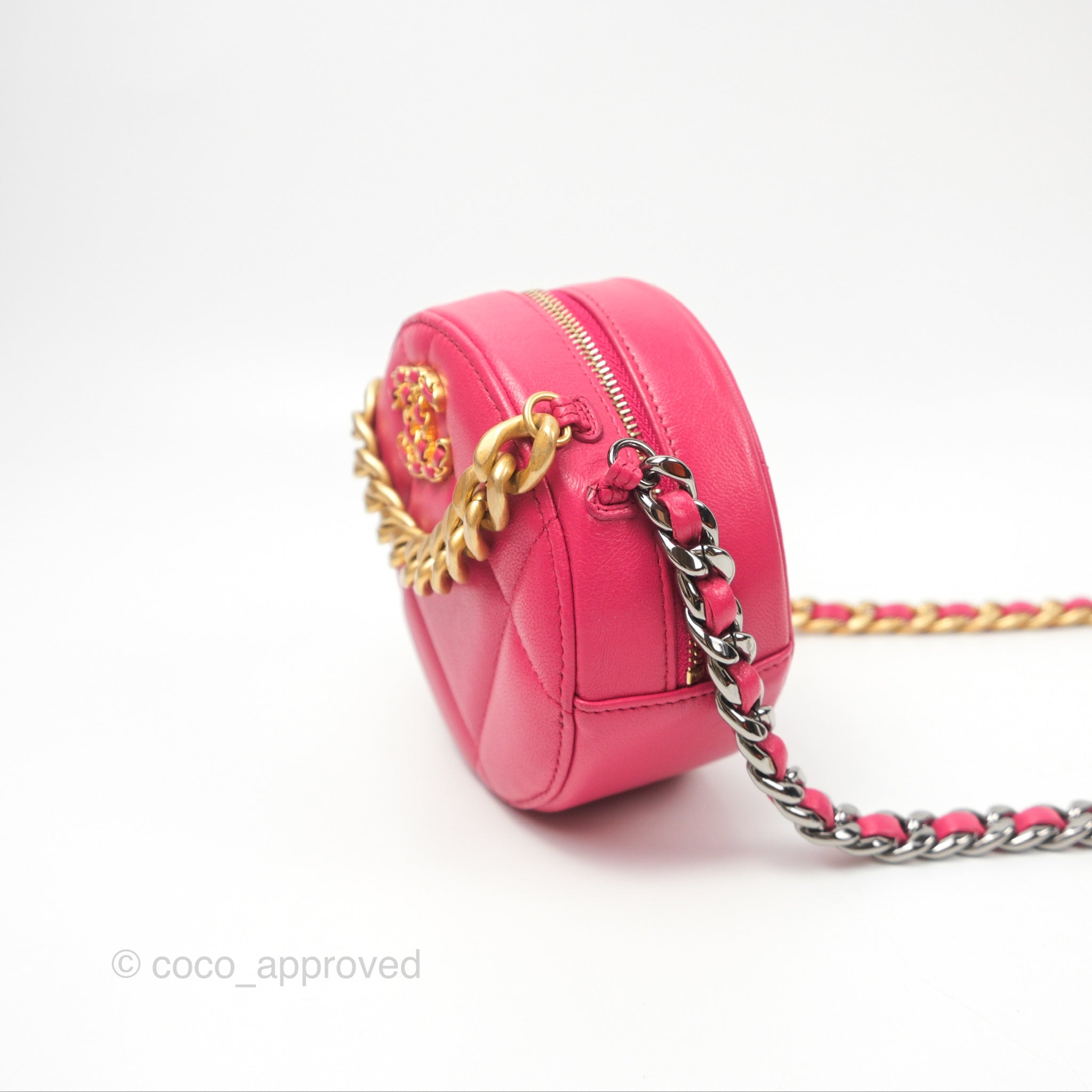 Chanel 19 Round Clutch with Chain - Dark Pink Mixed Hardware Crossbody Bag for Women | Luxury Evening Purse for Parties, Dinner Dates & Special Occasions