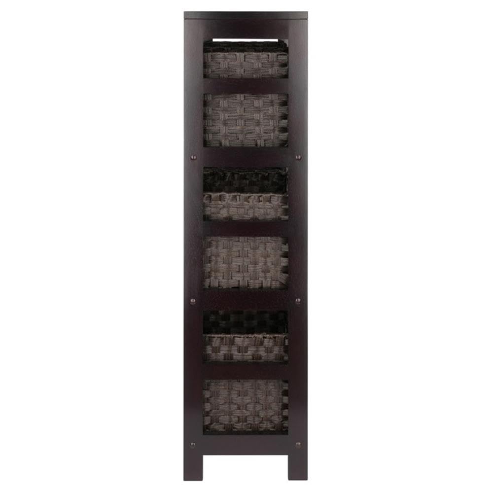 Winsome Leo 3-Tier Wide Storage Shelf with 6 Foldable Woven Baskets - Organizer for Living Room, Home Office, Bedroom & Kitchen - Perfect for Books, Toys, Blankets & Espresso Accessories