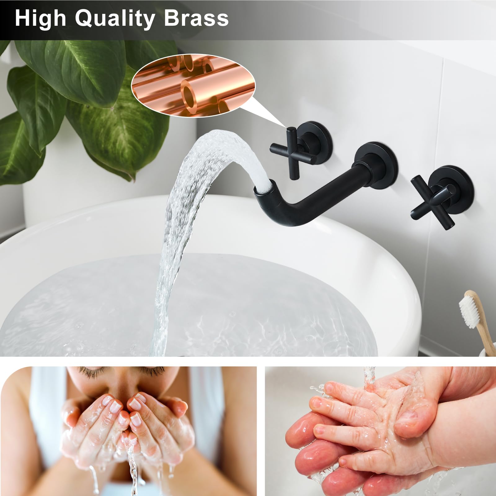 Midanya Matte Black Bathroom Sink Faucet - Double Handle Widespread Tap for Vanity