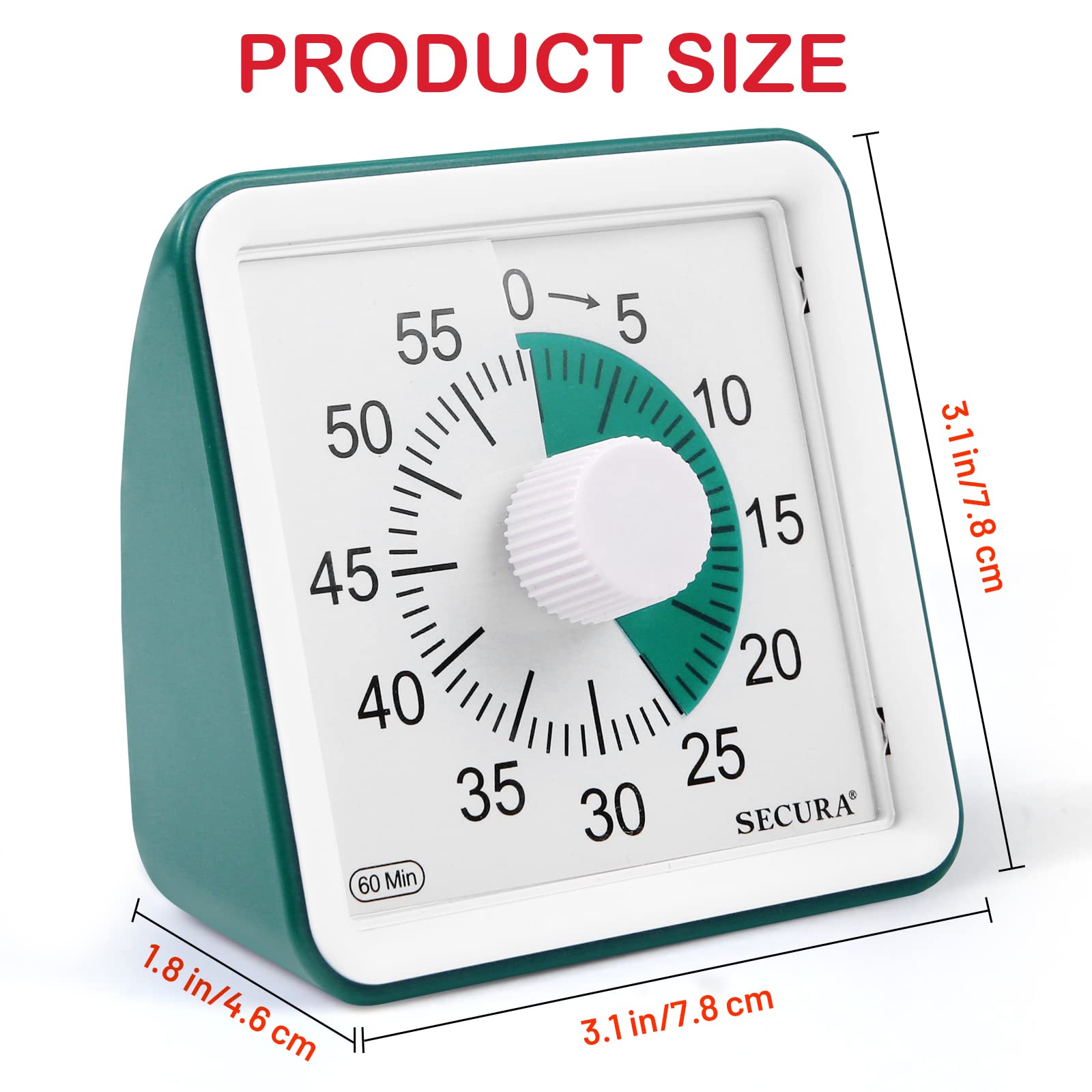 Secura 60-Minute Visual Timer - Classroom & Home Countdown Timer for Kids & Adults | Time Management Tool for Teaching, Homework & Productivity (Dark Green) - Perfect for Study Sessions, Cooking & Task Management