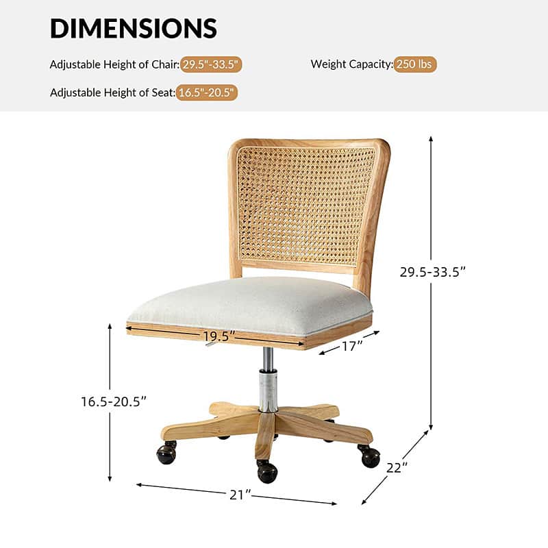 Blanca Cane Task Vanity Table Chair - Elegant White Accent Chair for Dressing Room, Bedroom, or Makeup Station - Perfect for Vanity, Desk, or Lounge Area