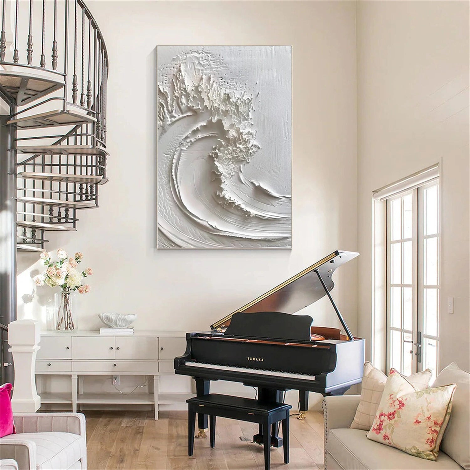 White Minimalist Textured Painting Canvas - Modern Abstract Wall Art for Home & Office Decor | Perfect for Living Room, Bedroom, or Studio | #MM308