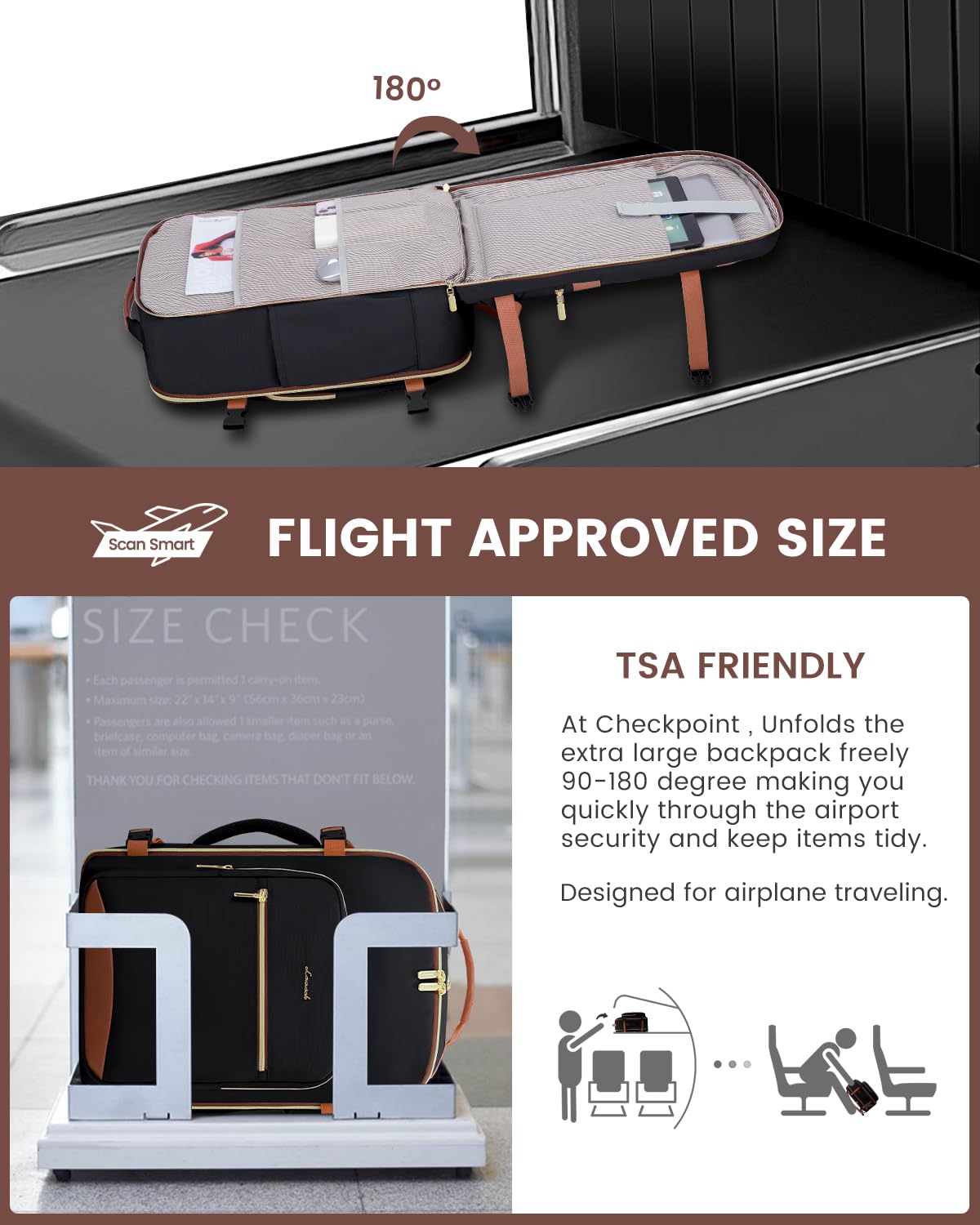 LOVEVOOK 40L Travel Backpack for Women & Men - Large Airplane Carry On Backpack with 3 Packing Cubes, TSA Approved Personal Item Bag Fits 17 Inch Laptop - Waterproof & Airline Compliant for Business Trips, Weekend Getaways & International Travel