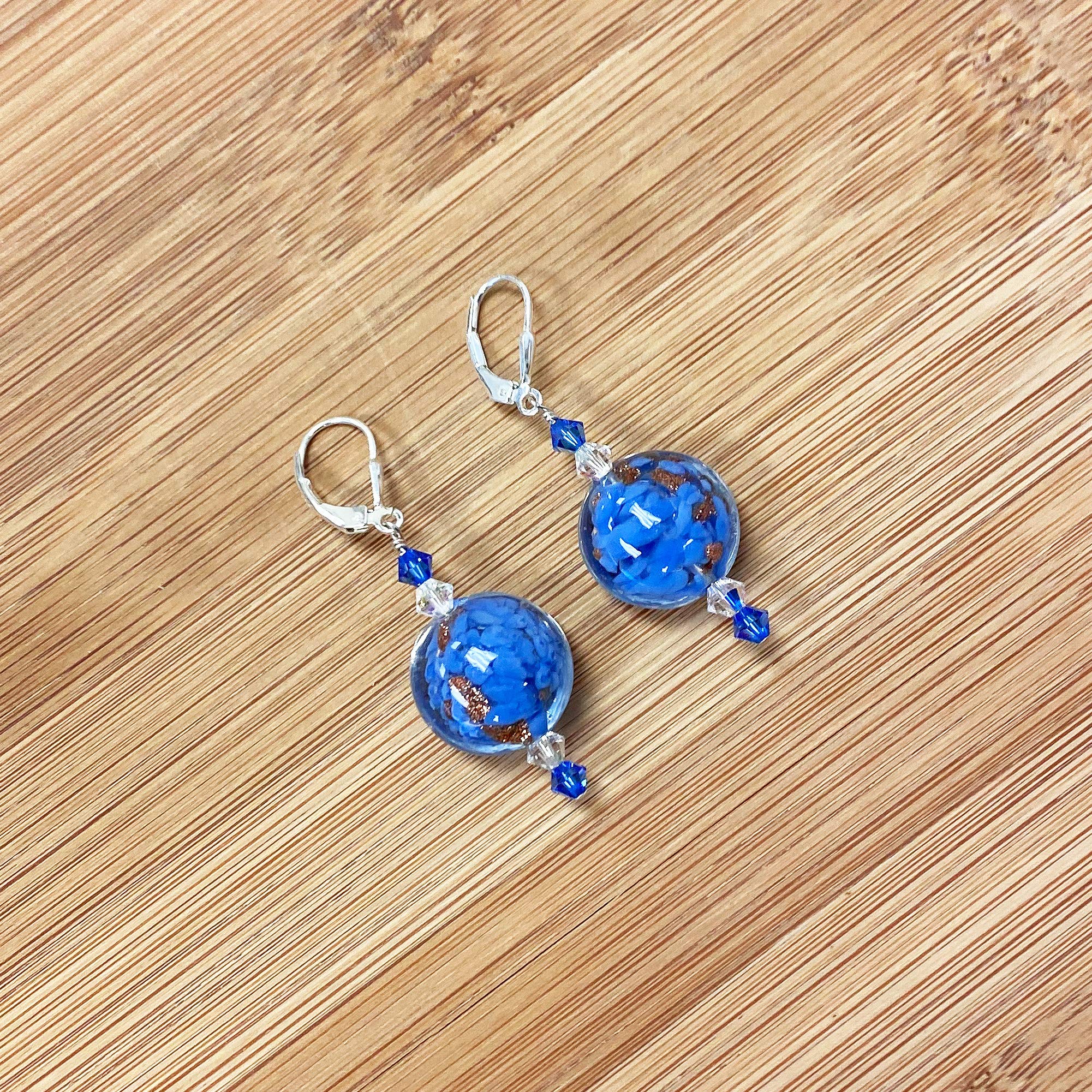 925 Silver Flower Earrings with Glass & Crystals - Elegant Party Jewelry