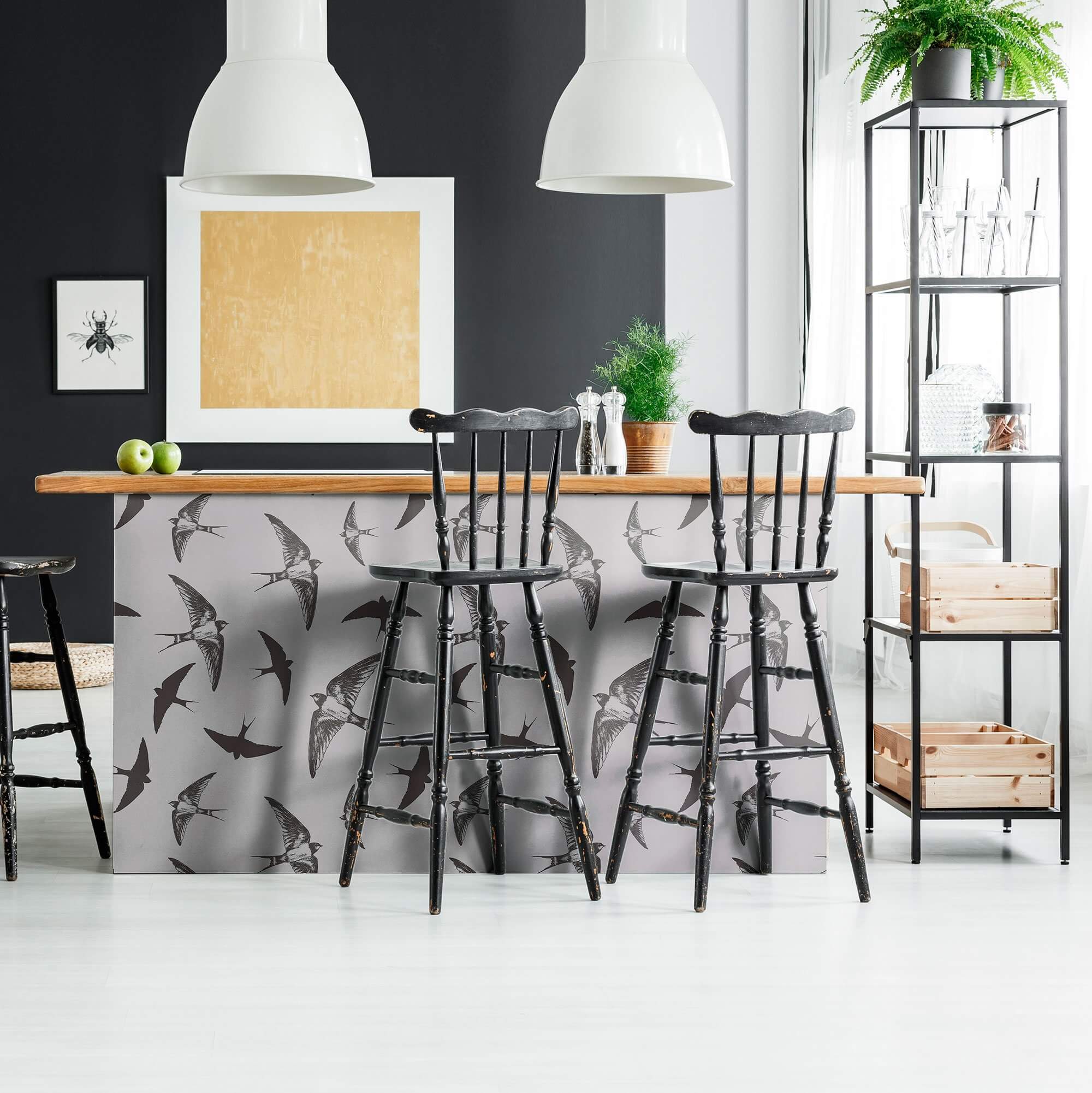Grey and Black Bird Animal Peel and Stick Removable Wallpaper - Self-Adhesive Decorative Wall Covering for Bedroom, Nursery, Living Room, Office Decor