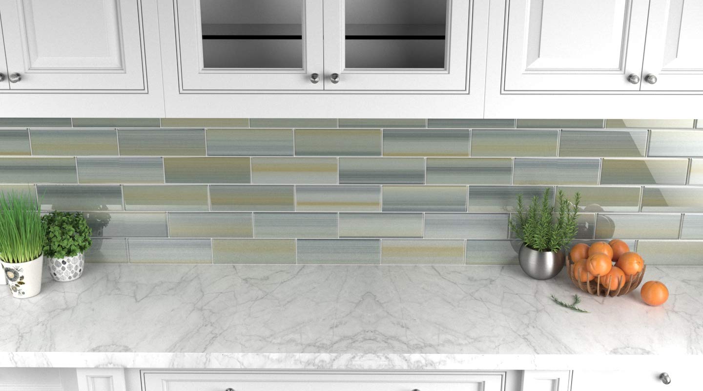 Bodesi Beach Hand Painted Glass Subway Tile - 4x12 Inch Coastal Blue Ceramic Wall Tile - Perfect for Kitchen Backsplash, Bathroom Shower, and Beach House Decor