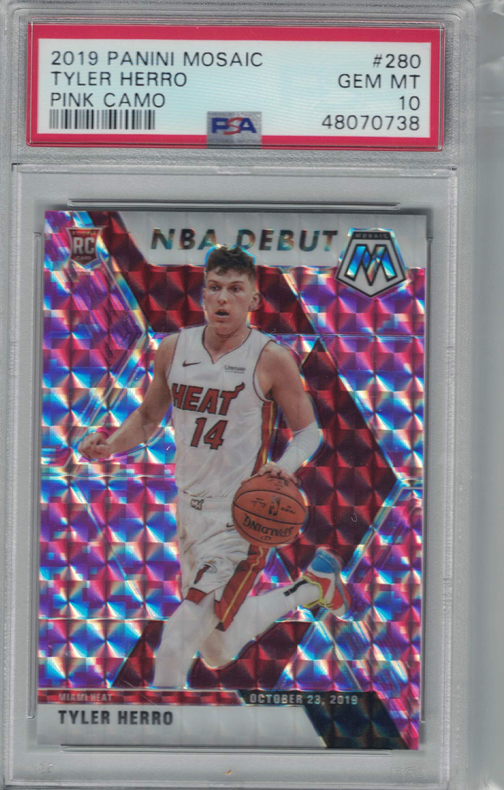 2019 Panini Mosaic Tyler Herro Pink Camo Prizm Rookie Card PSA Gem Mint 10 - Perfect for Basketball Card Collectors and NBA Memorabilia Enthusiasts