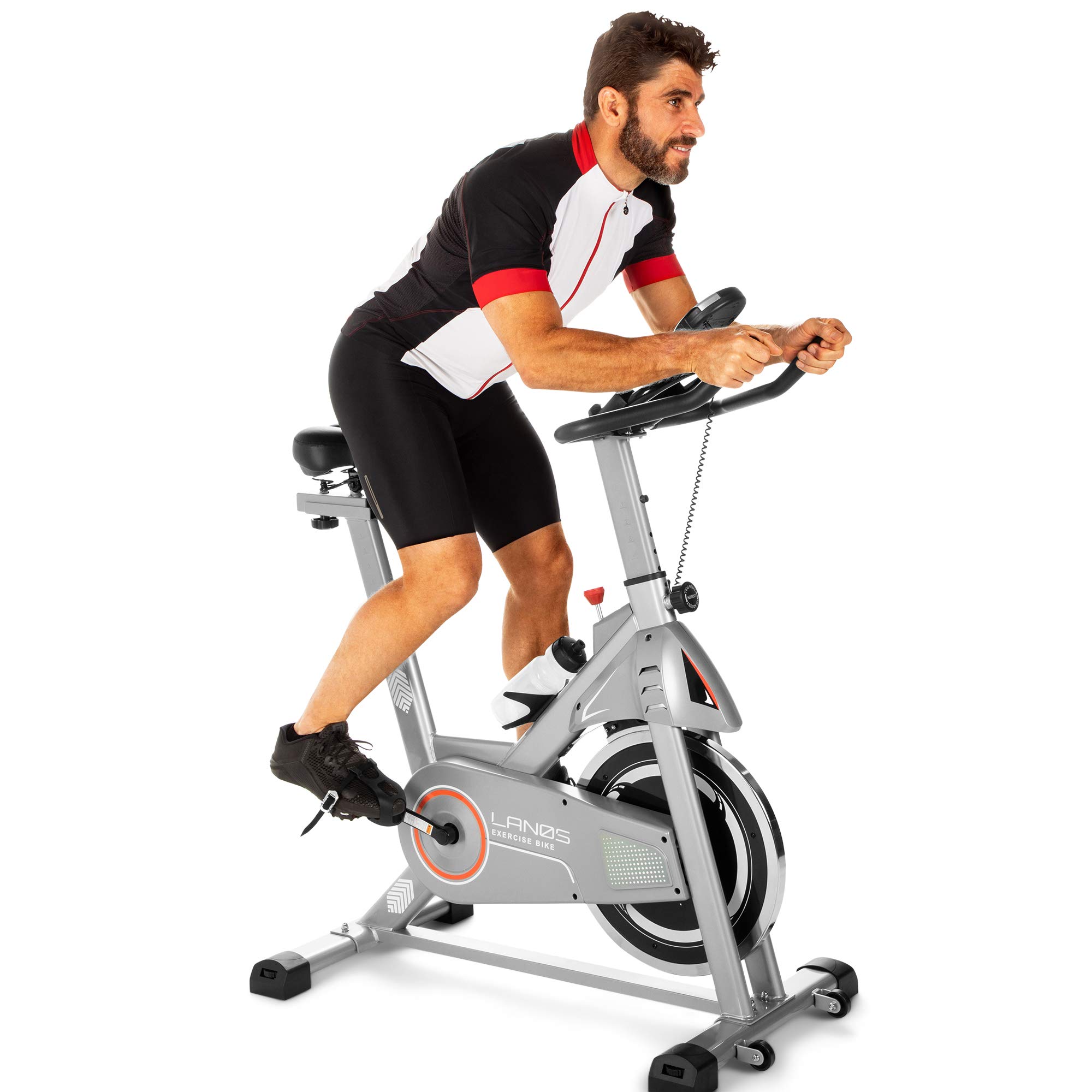 **Lanos Exercise Bike for Home Gym - Indoor Cycling Bike with Silent Belt Drive, Comfortable Seat & iPad Holder - Cardio Workout Equipment for Men & Women - Perfect for Small Spaces, Apartment & Office Use**