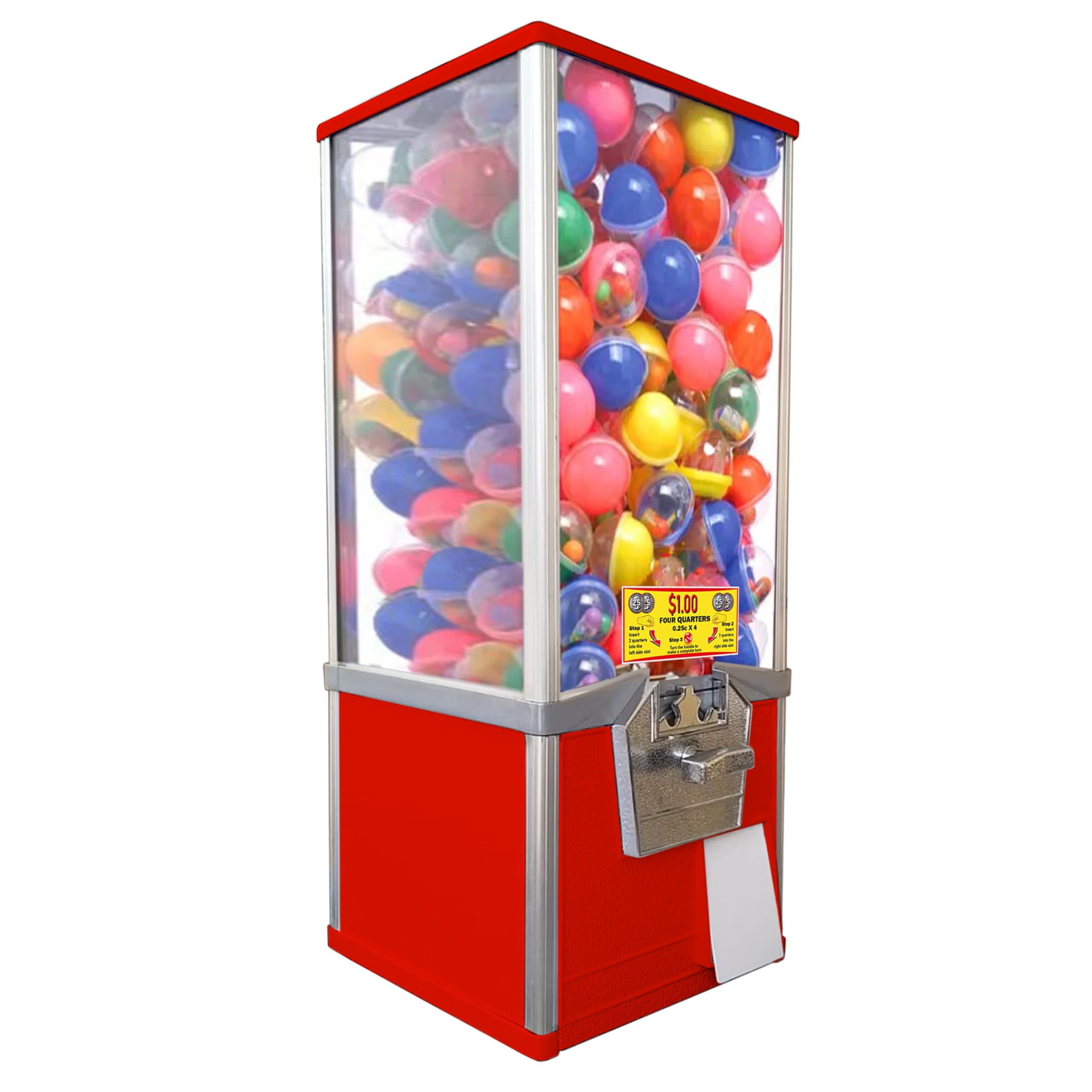 Commercial Vending Machine for Business - Large 2-Inch Capsule Dispenser for $1 Items | Gumballs, Prizes, Candy, Toys & Bouncy Balls | Retro Northwestern Style in Red | Perfect for Arcades, Malls & Retail Stores