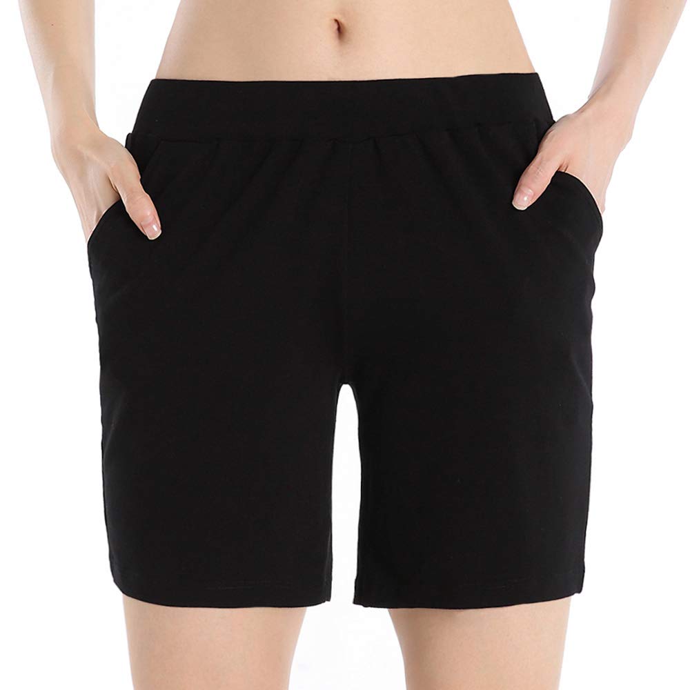 QingWan Women's Athletic Shorts with Pockets - High Waist Elastic Gym Yoga Running Short Pants for Workout, Lounge & Summer Wear
