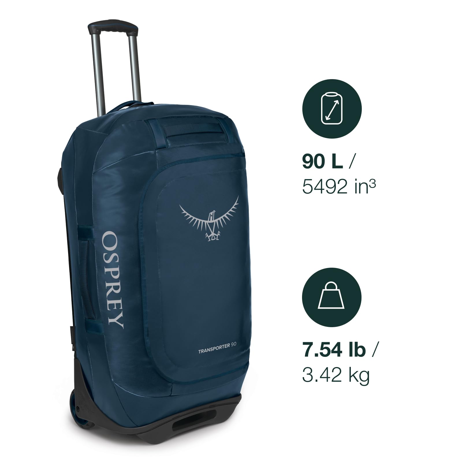 Osprey Transporter 90L Wheeled Travel Duffel Bag - Large Rolling Luggage for Air Travel, Camping & Adventure Trips - Durable Black Carry-On Duffel with Wheels