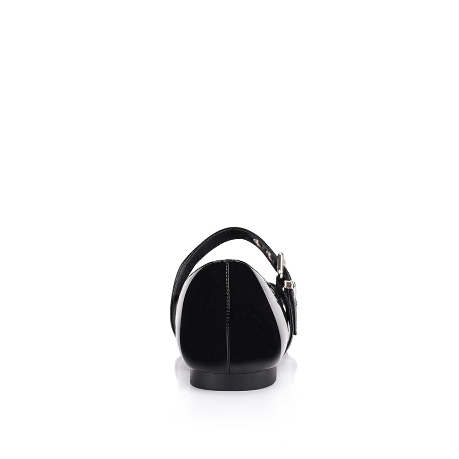Ianna Buckle Flats - Black Patent Leather Women's Shoes for Work, Office & Casual Wear | Comfortable & Stylish Slip-On Flats