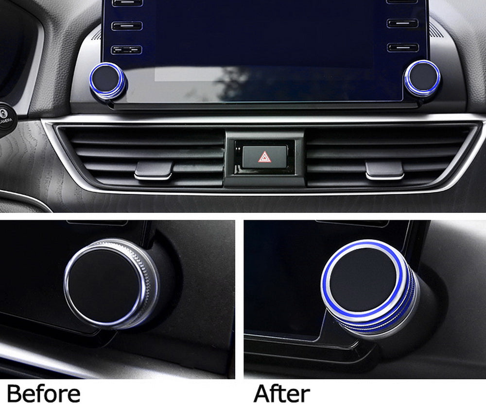 2-Piece Blue Stereo Audio Volume Control Switch Knob Ring Covers for 2018-2022 Honda Accord - Perfect for Car Audio Upgrade & Interior Customization