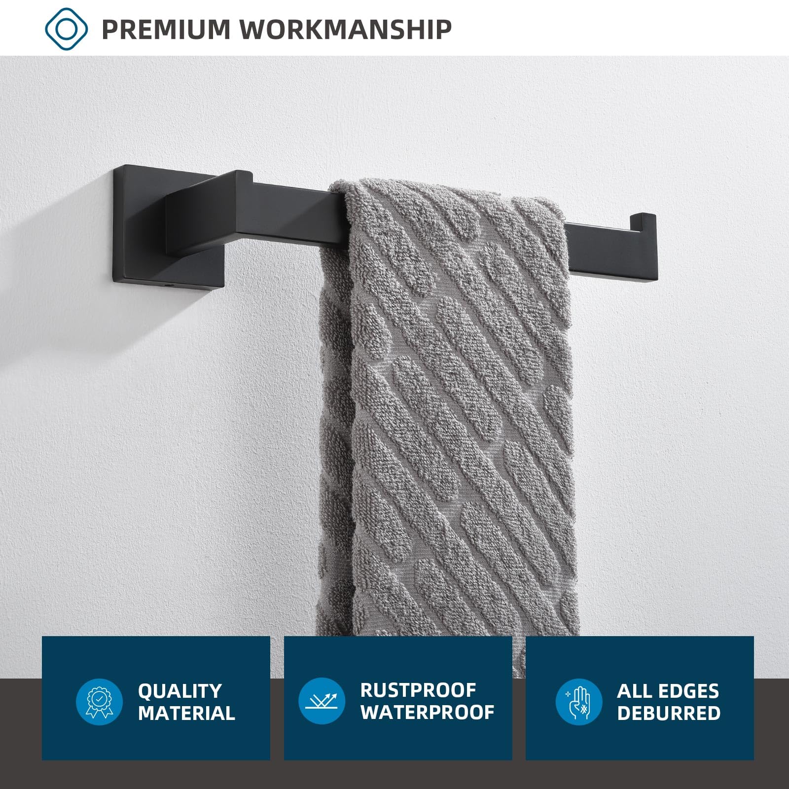 Stainless Steel Towel Holder for Bathroom & Kitchen - 10.24 Inch Matte Black Wall Mounted Hand Towel Rack - Durable SUS 304 Steel - Perfect for Modern Homes, Apartments & Hotels