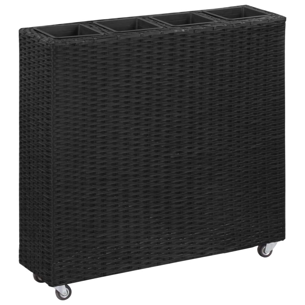 FAMIROSA 31.5 Inch Black Poly Rattan Raised Garden Bed with 4 Pots - Outdoor Patio, Balcony & Backyard Gardening Solution