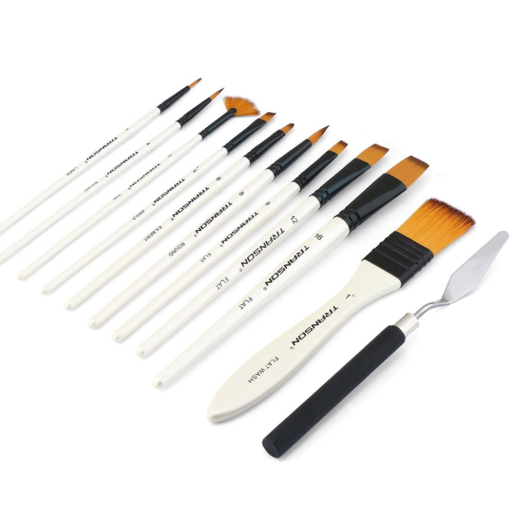 Transon 10-Piece Professional Paint Brush Set with Paint Spatula & Storage Case - Perfect for Acrylic, Oil, Watercolor Painting & DIY Art Projects
