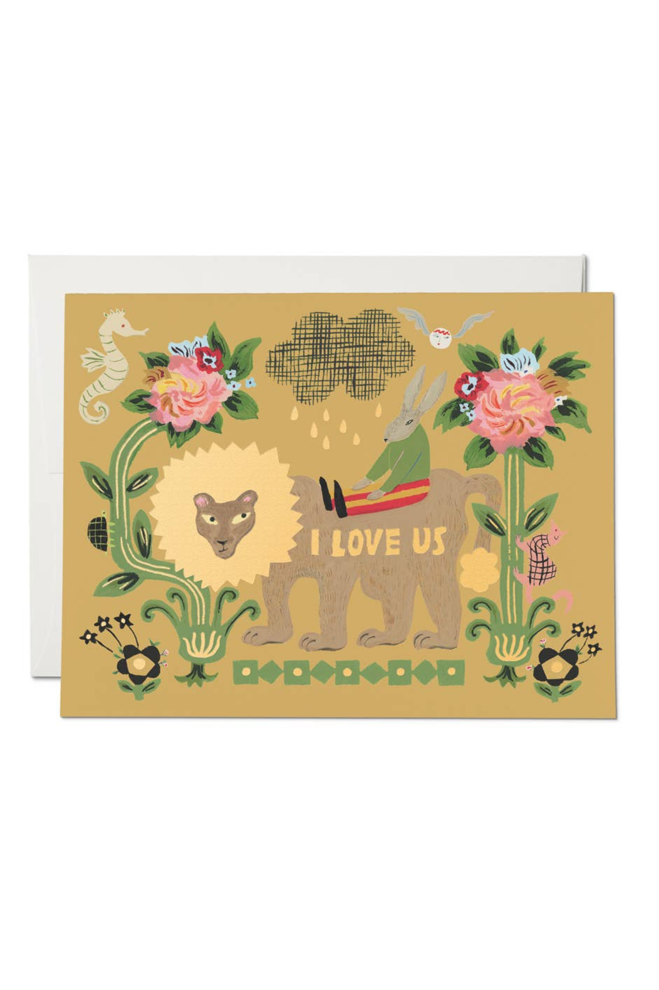 Lion and Rabbit Love Greeting Card - Cute Animal Valentine's Day Card for Couples, Anniversaries & Romantic Occasions