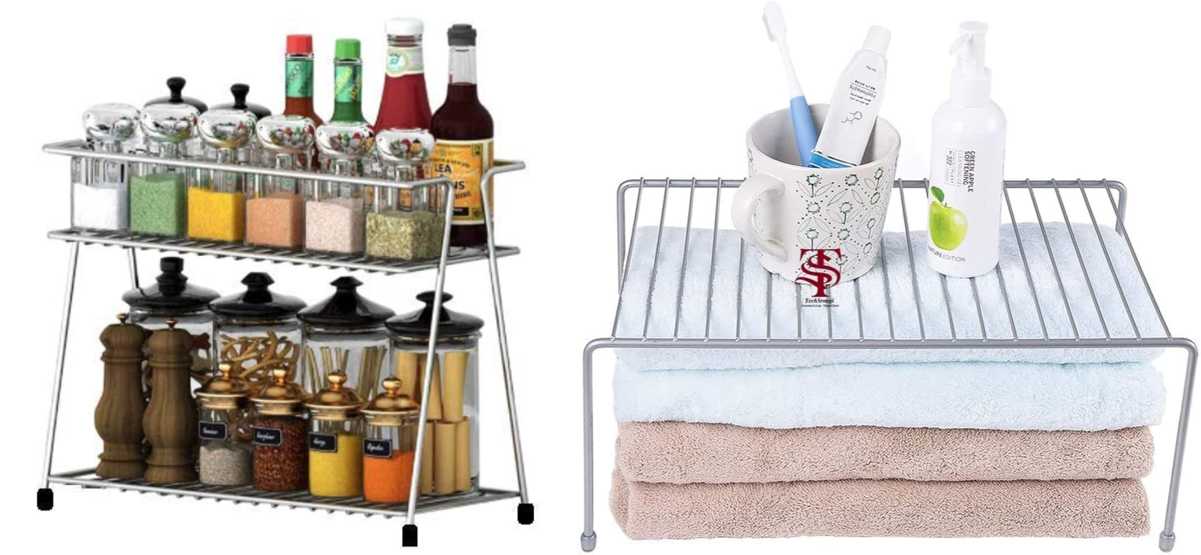 Premium Stainless Steel 2-Tier Spice Rack & Kitchen Organizer - Dish Drying Rack, Utensil Holder, Plate Stand & Cabinet Storage Shelf | Space-Saving Solution for Small Kitchens, Countertop Organization & Pantry Storage