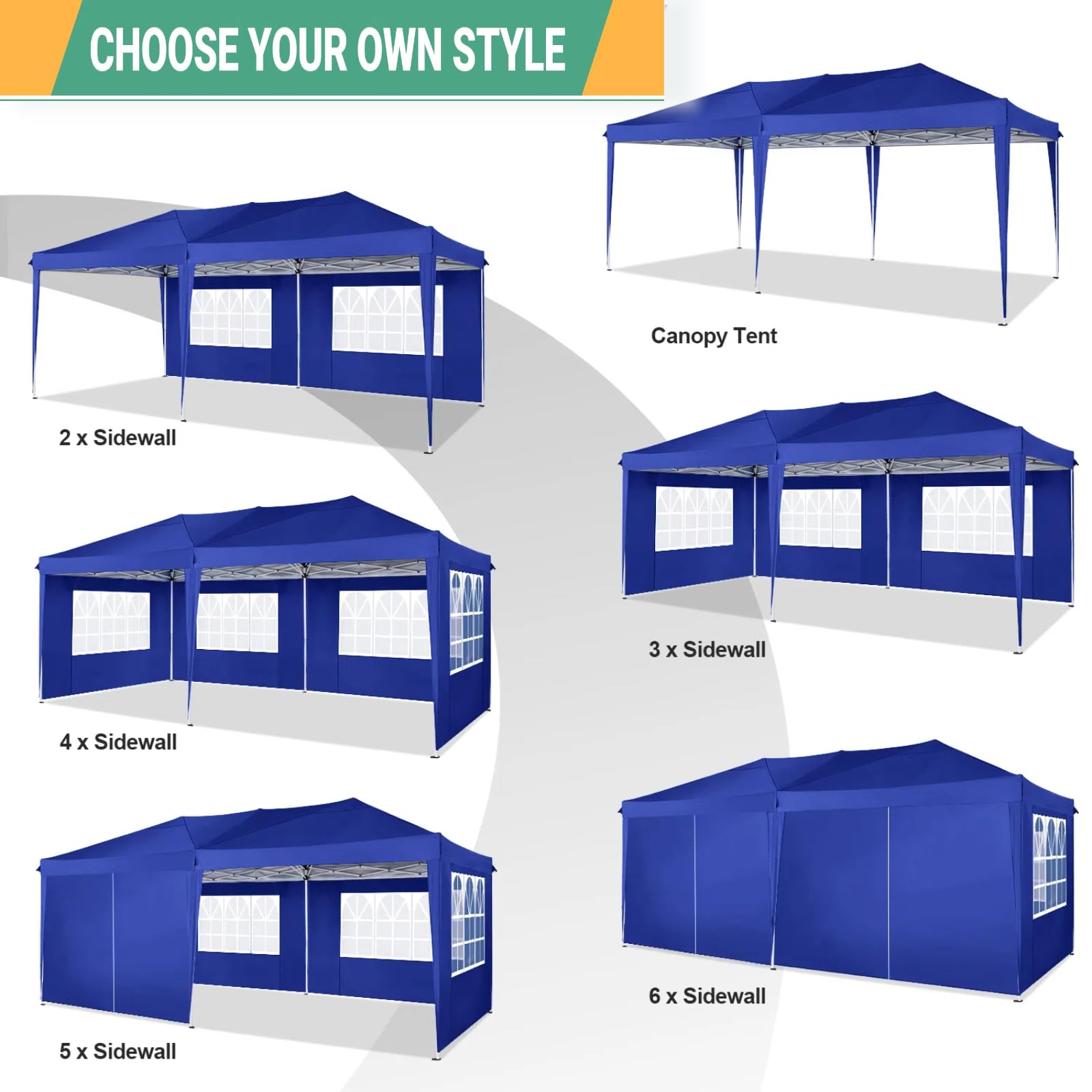 COBIZI 10x20 Pop Up Canopy Tent with 6 Sidewalls - Waterproof Outdoor Event Shelter, UPF 50+ Gazebo for Parties, Beach, Camping & Weddings - Navy Blue Commercial Instant Canopy - Perfect for Backyard BBQs, Farmers Markets & Tailgating